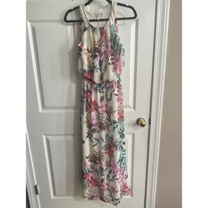 Signature by Robbie Bee Floral Print Maxi Dress Halter Elastic Waist Women‎ Sz 8